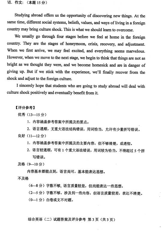 全国2010年10月自考综合英语（二）参考答案3