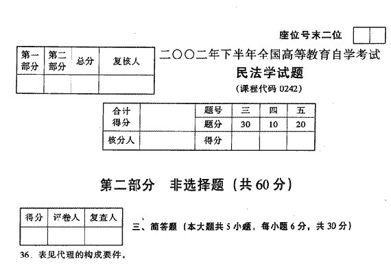 2002年10月全国高等教育自学考试民法学试题5