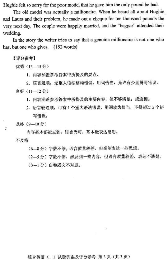 全国2011年4月自考综合英语（二）参考答案3