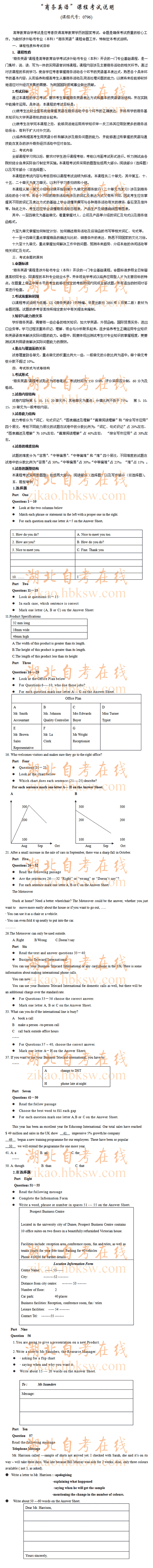 自考“商务英语”（0796）考试说明1