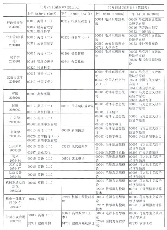 江苏省自学考试07年10月考试日程安排11